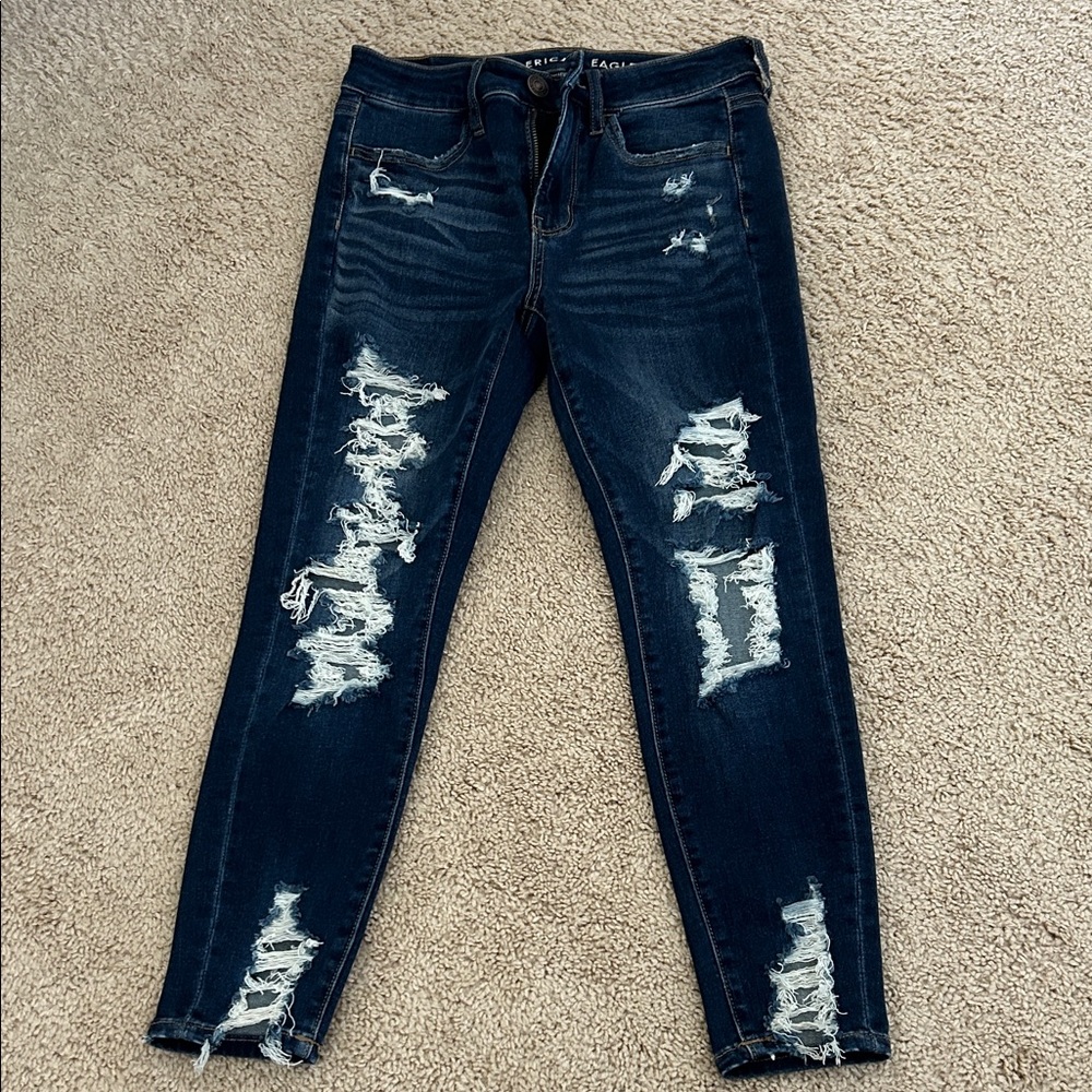 American Eagle Outfitters Dark Blue Ripped Skinny Jeans